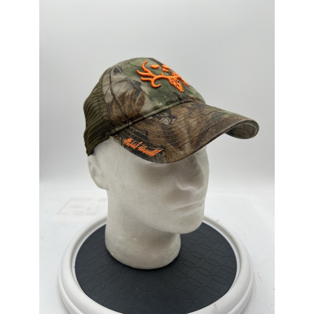 Bone Collector Michael Waddell Camo Mesh Trucker Hat Orange Skull Snapback OSFM
